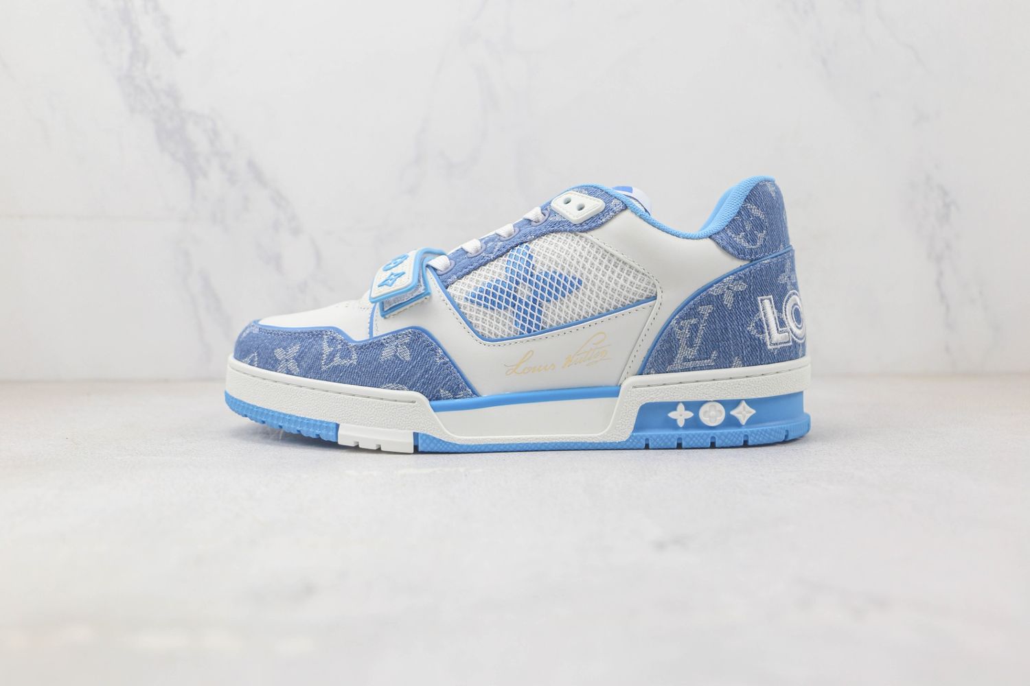 LV Trainer Velcro Strap 'Light Blue Monogram Denim'