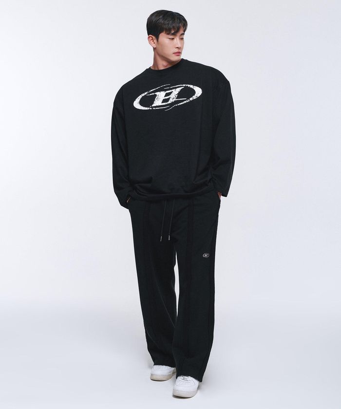 REVERSE OUT SEAM WIDE PANTS [BLACK]