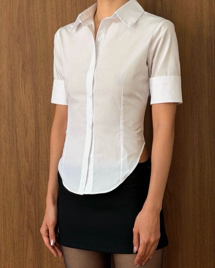 CINCHED WAIST MID-SLEEVE SHIRT