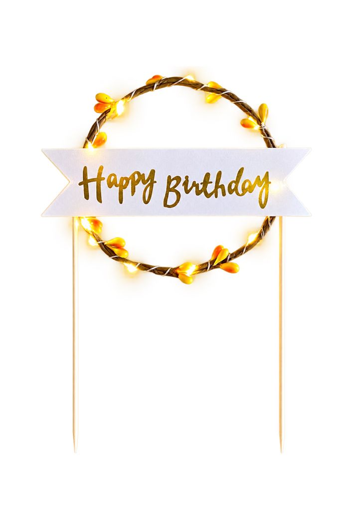 Happy Birthday Fairy Light Wreath Topper
