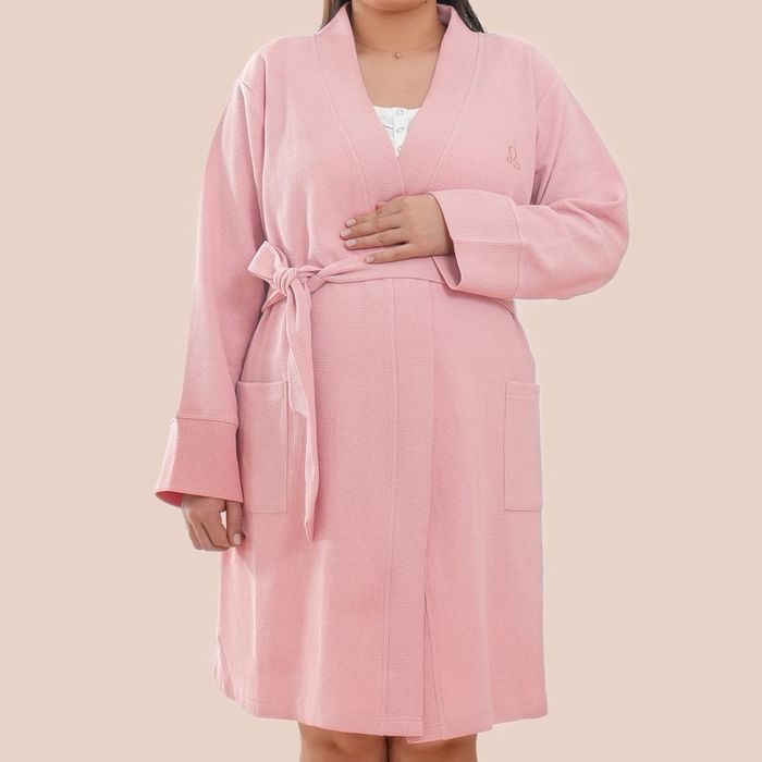 Maternity waffle robe pink