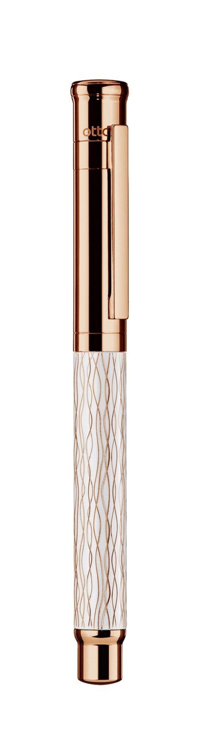 Otto-Hutt Design 04 Fountain Pen - Wave pattern, white lacquered with rosegold plated