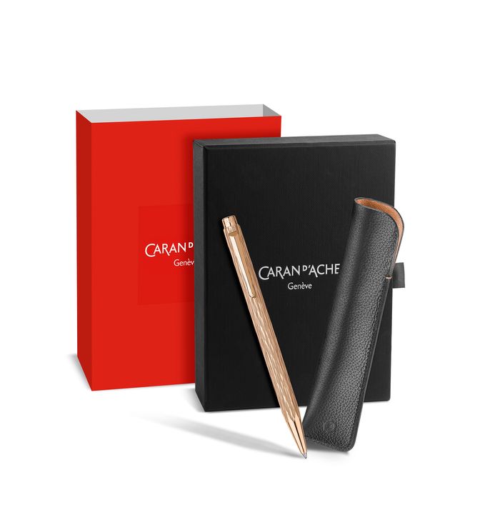 Caran d'Ache ECRIDOR™ VENETIAN Pink Gold Ballpoint Pen & Leather Case Set - Special Edition