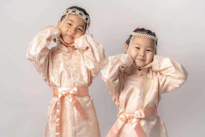 Тоорын ягаан, бэйж өнгөтэй торгон дээл