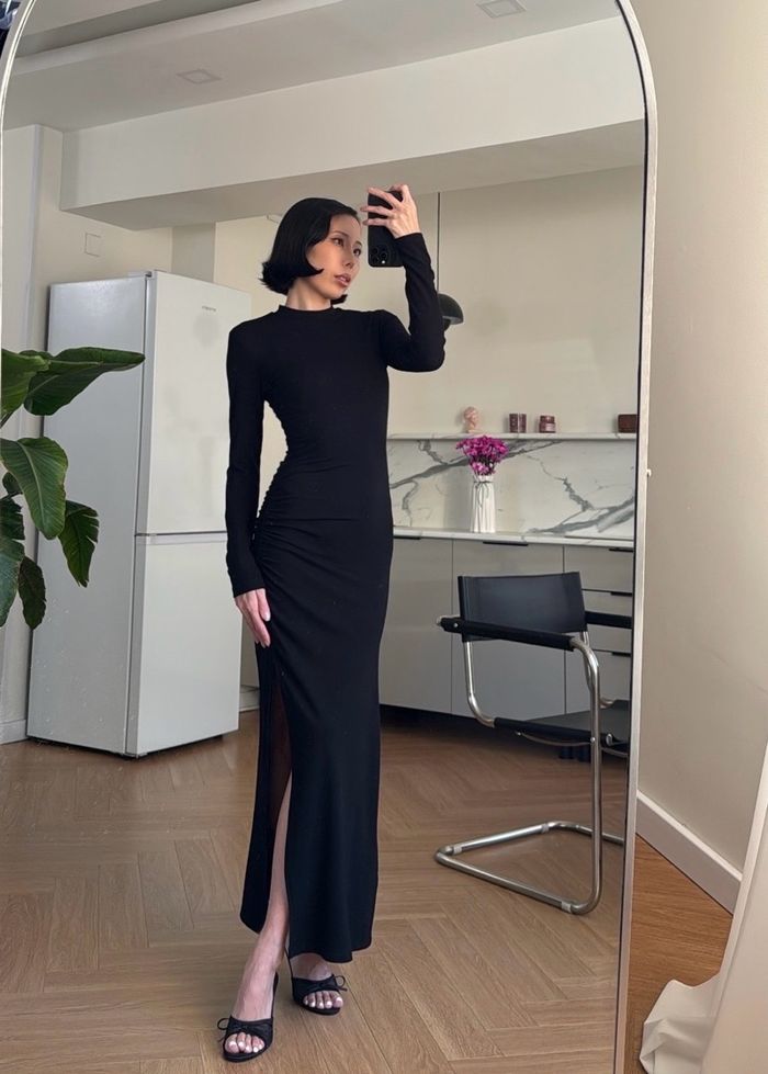 Pleated Slit Long Dress