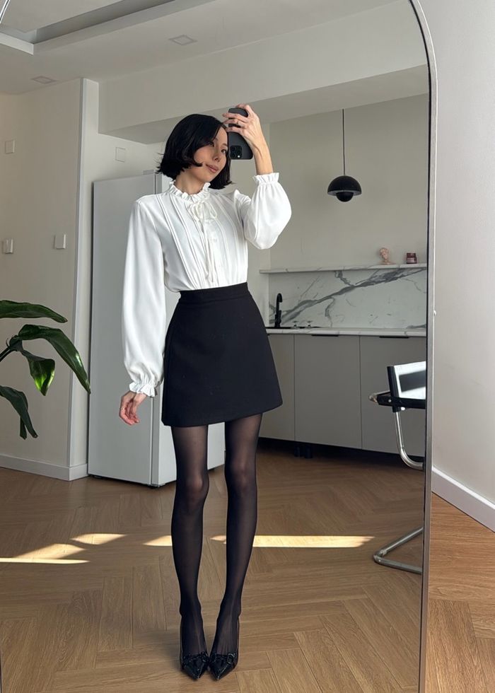 A-line Wool Skirt /Black/
