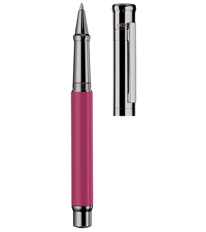 Otto-Hutt  Design 04 Rollerball - barrel carmine rose shiny lacquered, cap and fittings ruthenium plated 