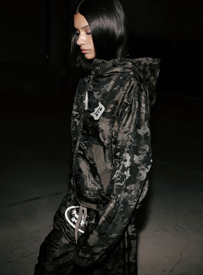 Mystic Nylon Reflective Hooded Zip-Up - Brown