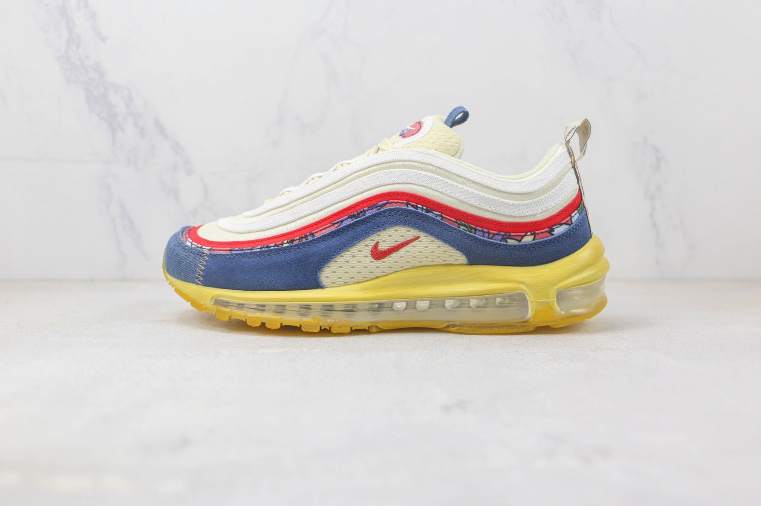 Nike Air Max 97 Coconut Milk Fossil Denim Red Green Noise 