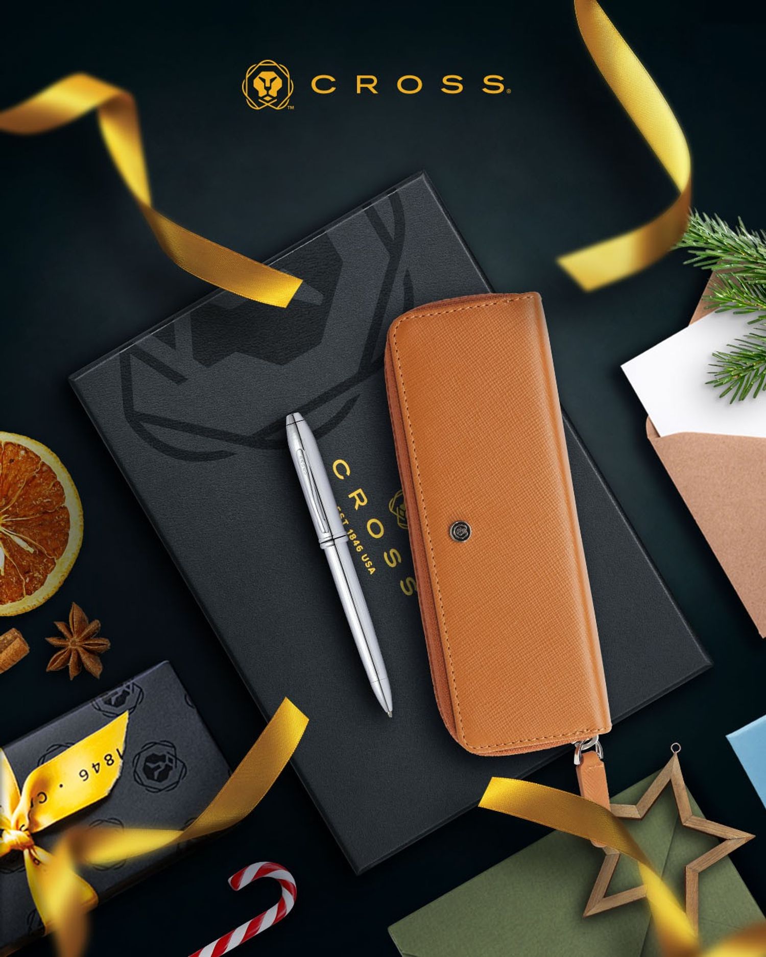 Mocha Leather Zippered Double Pen Case Gift Bundle