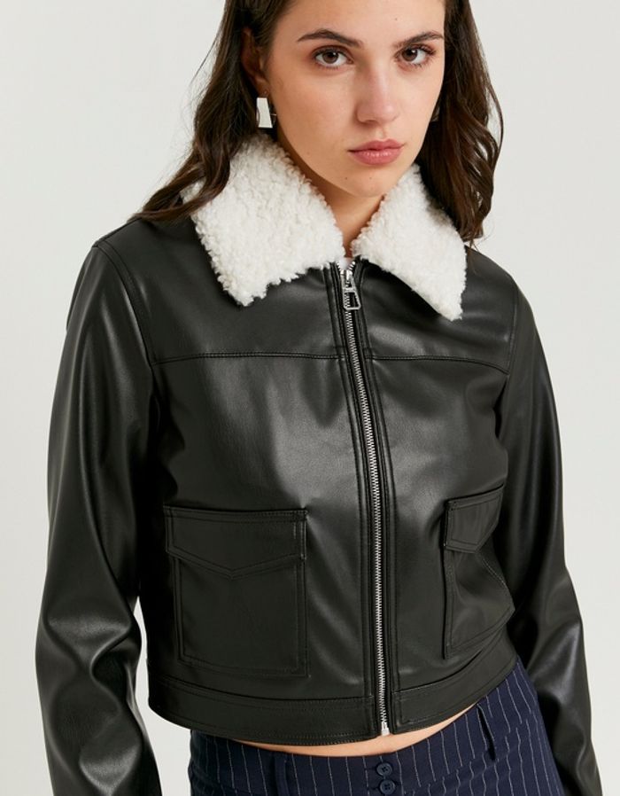 Black Jacket With Faux Fur Collar