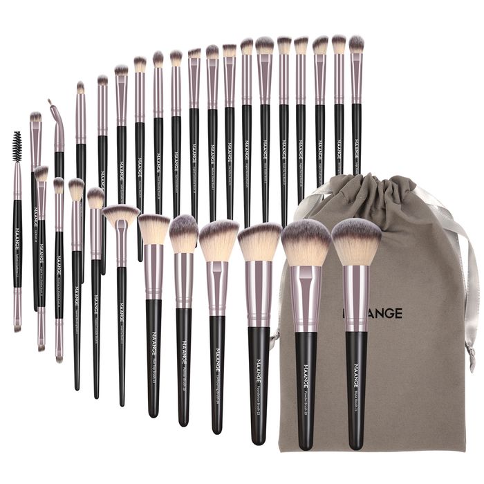 30pcs makeup brush- black handle silver tube with bag