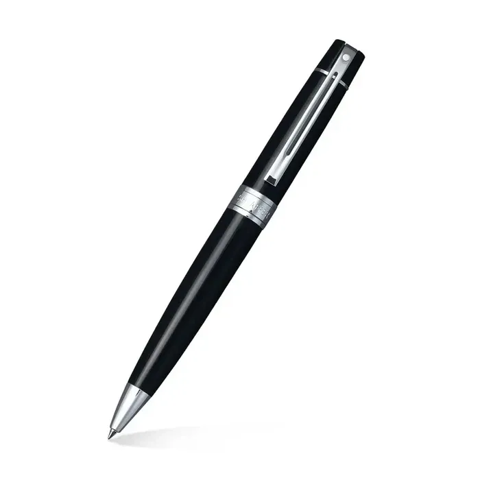 PEN SHEAFFER 300  BRIGHT CHROME WITH GOLD TONE TRIMS BP WITH GOLD SINGLE LEATHER POUCH