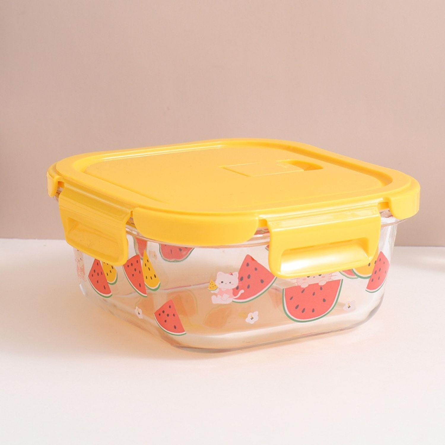 500mL/16.90fl.oz. Fresh Fruits Series Square Glass Preservation Box (Yellow)