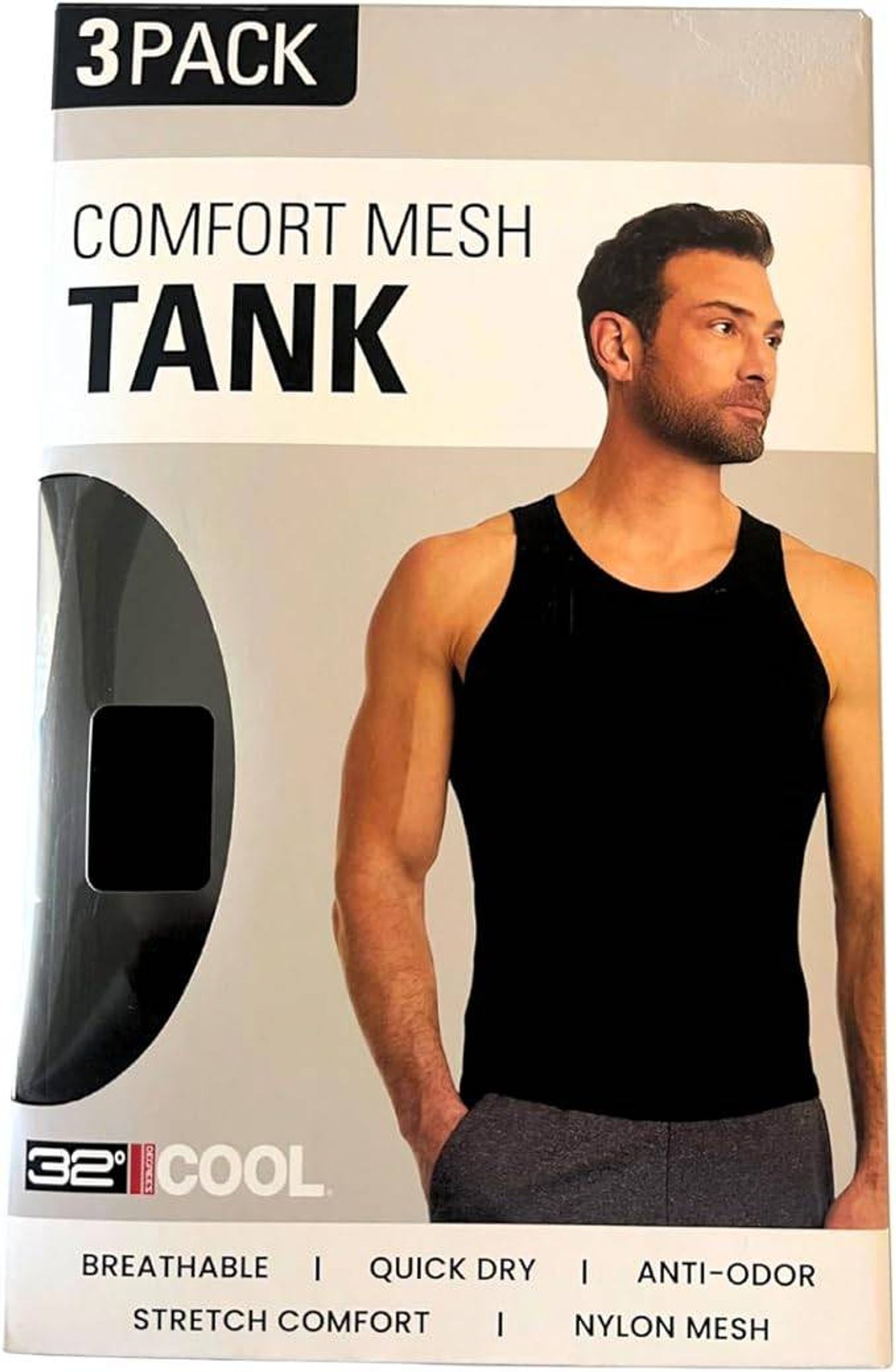 32 Degrees Comfort Mesh Tank Top, 3 Pack, Black, XXL