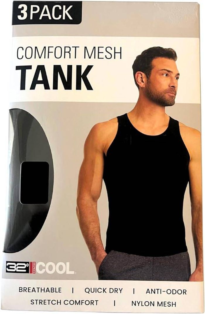 32 Degrees Comfort Mesh Tank Top, 3 Pack, Black, XXL
