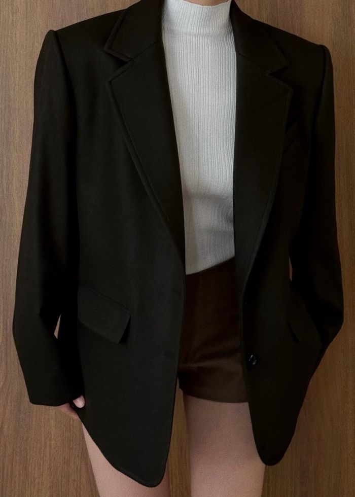 WOOL BLEND BLAZER - DARK GREENISH BROWN