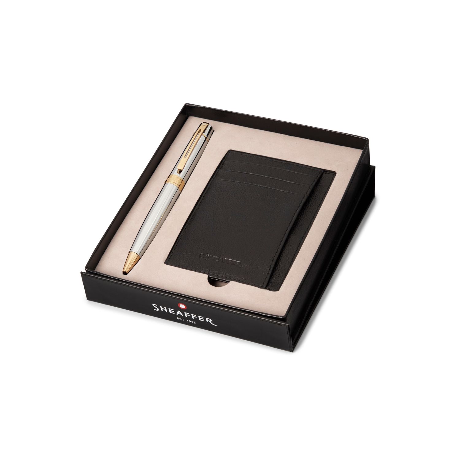 PEN SHEAFFER 300 G2934251-2   BRIGHT CHROME WITH GOLD TONE TRIMS BP WITH CREDIT CARD HOLDER 