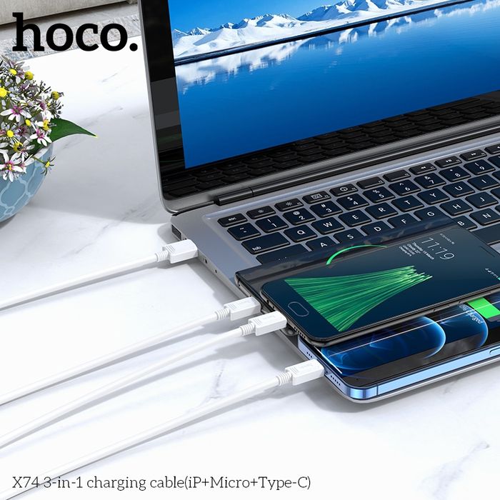 Hoco X74 Цэнэглэгч Кабель /3-салаа/ (iP+Micro+Type C)