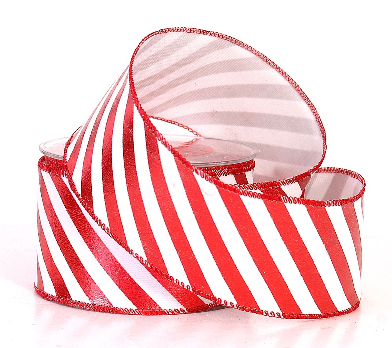 Foil Red White Diagonal Stripe Ribbon