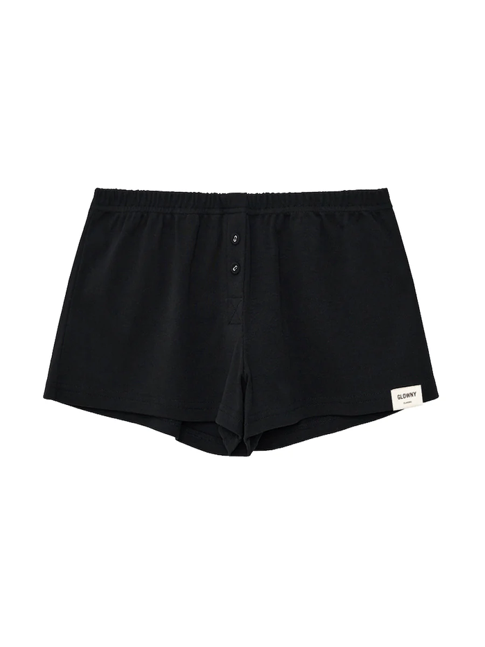 BUTTON FLY MINI SHORTS - BLACK