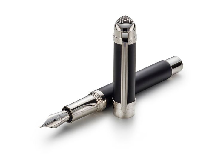 MAYBACH Fountain pen - Matte volcanic black / Platinum  - 18 K solid gold nib in  M