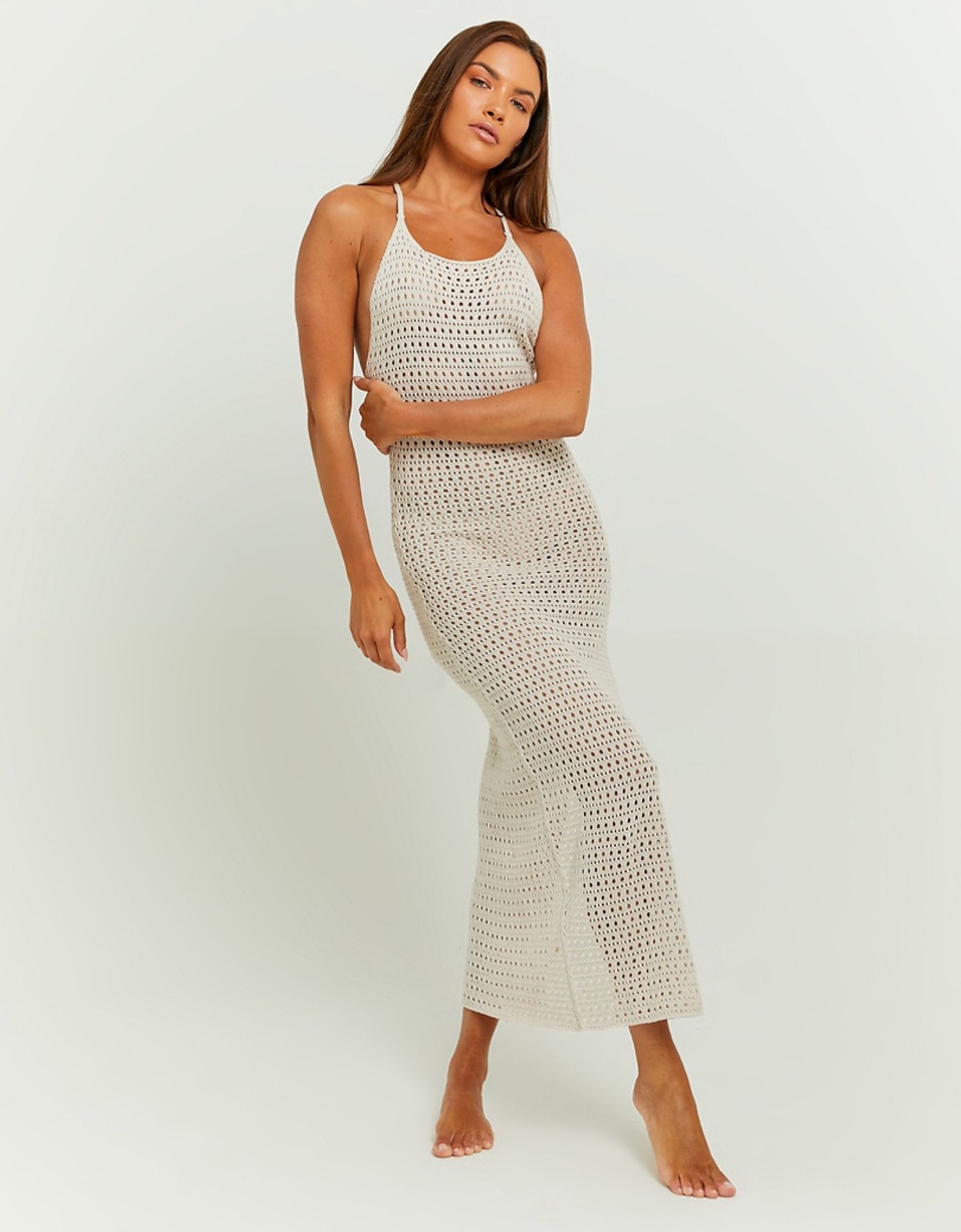 Beige Crochet Maxi Dress