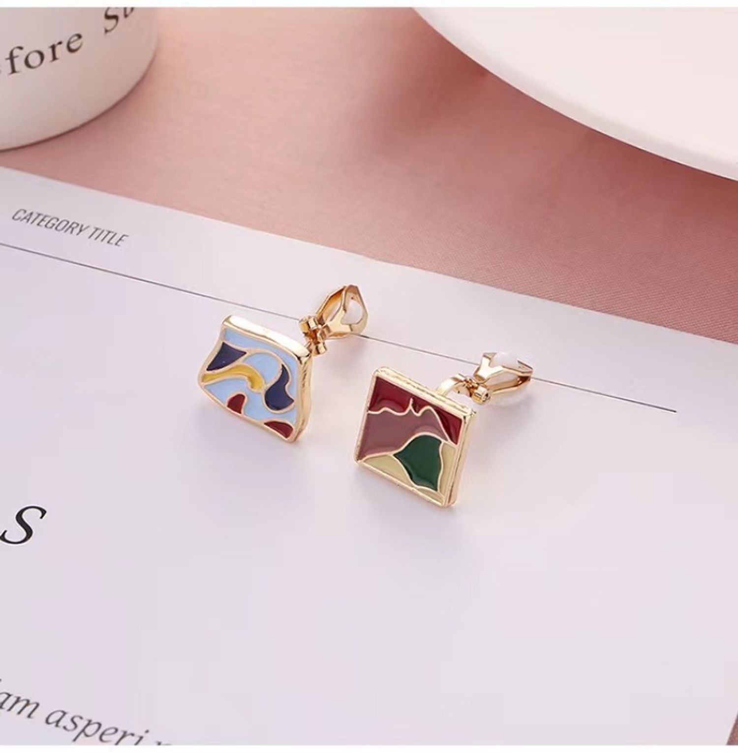 Irregular Color Block  Ear Clips