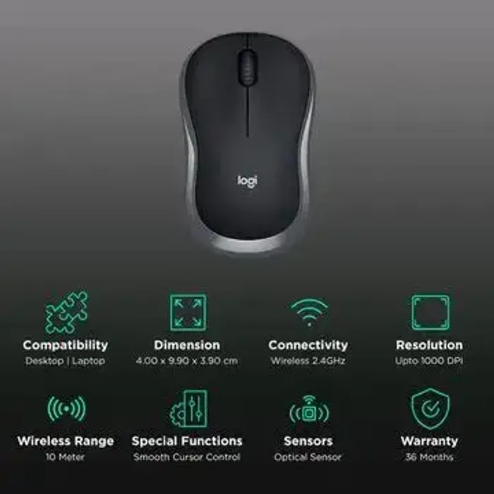 Logitech M186 Wireless Mouse - Black/Grey