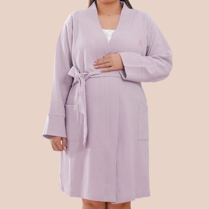 Maternity waffle robe lavender