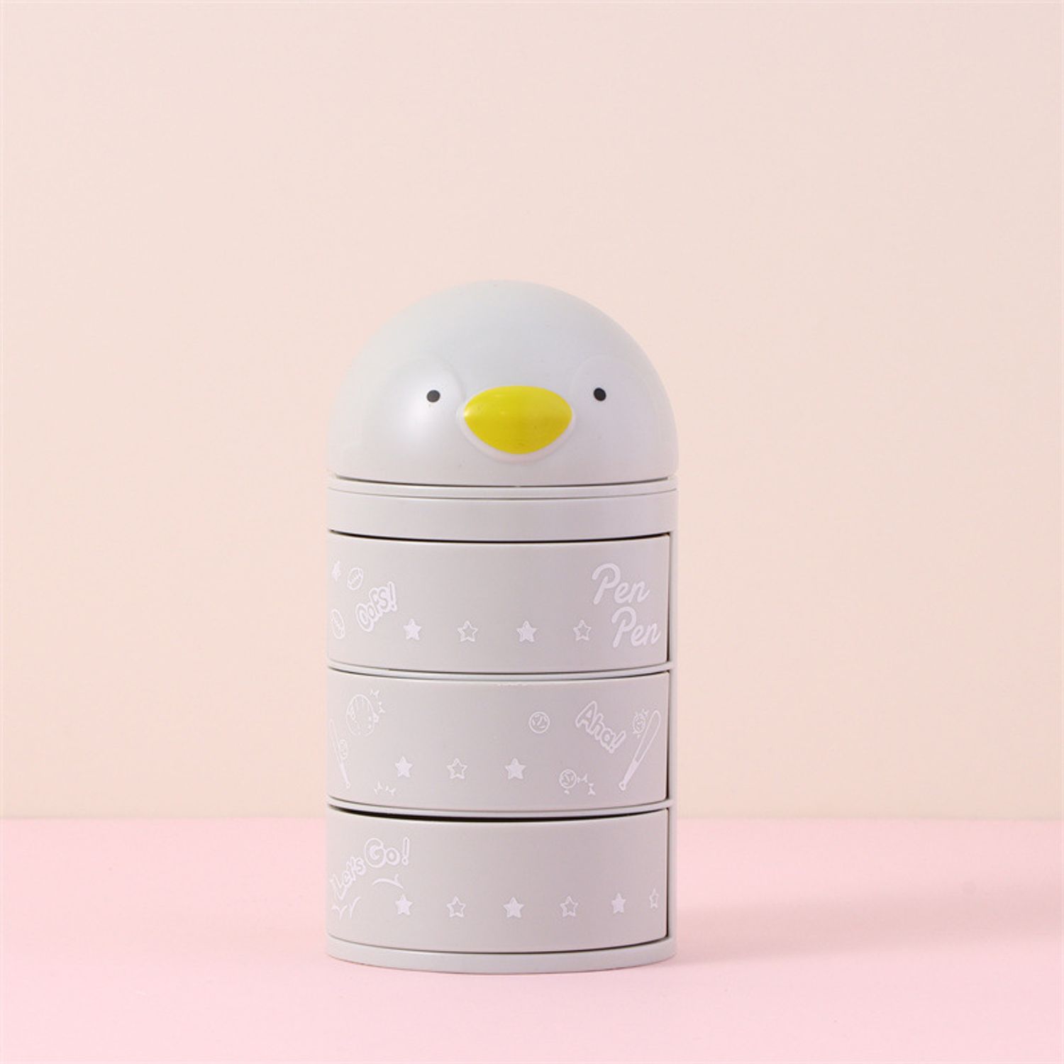 Cartoon Three-Layer Rotating Desktop Plastic Storage Box (Gray)