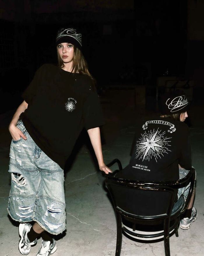 Cosmo Print Distressed Pocket T-shirt - Black