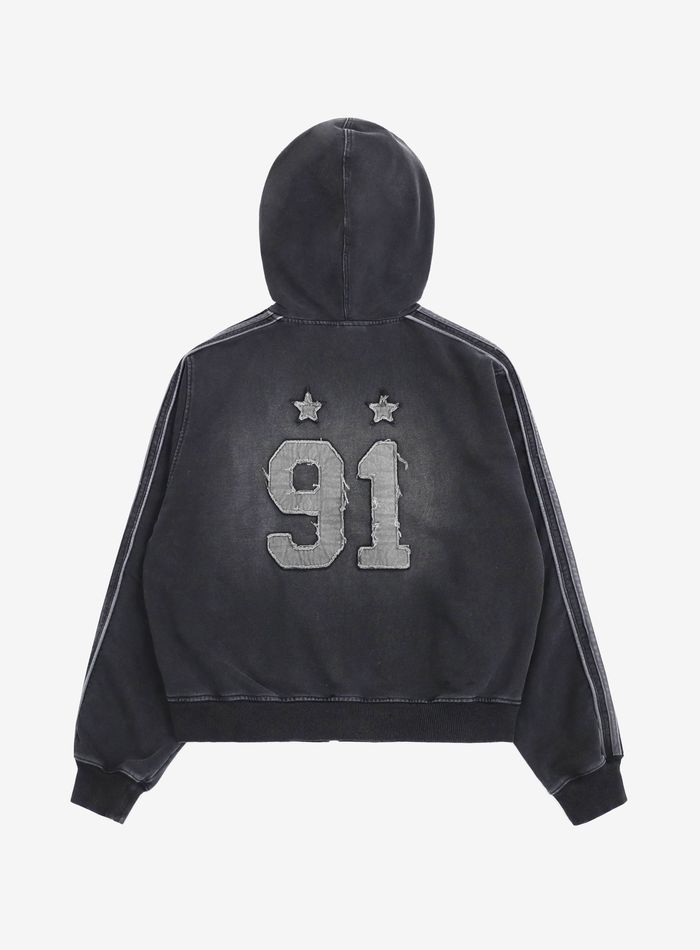 Billy Washed Denim Sweat Hoodie - Black