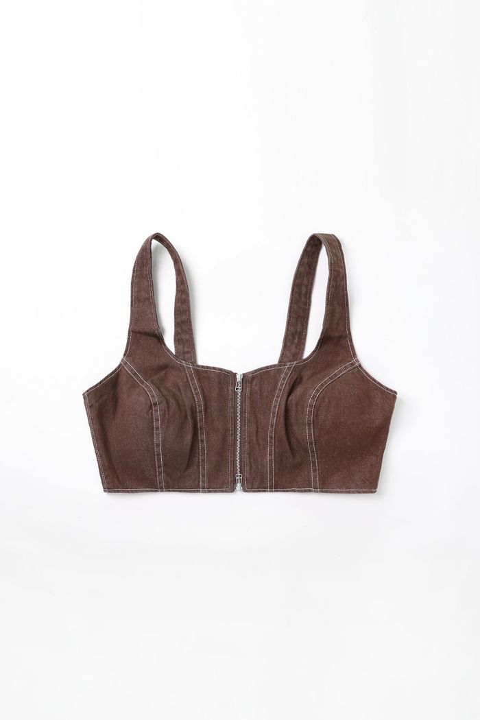 FFB Color Denim Bralette - Brown
