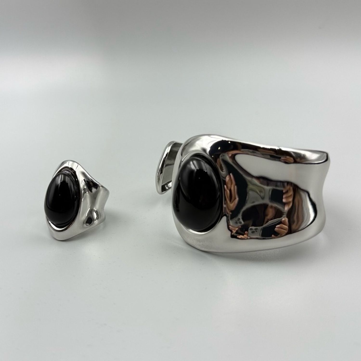 “Maximalist” обсидиан бугуйвч, бөгжний сэт