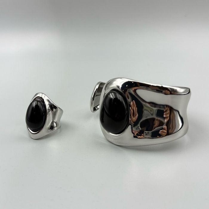 “Maximalist” обсидиан бугуйвч, бөгжний сэт