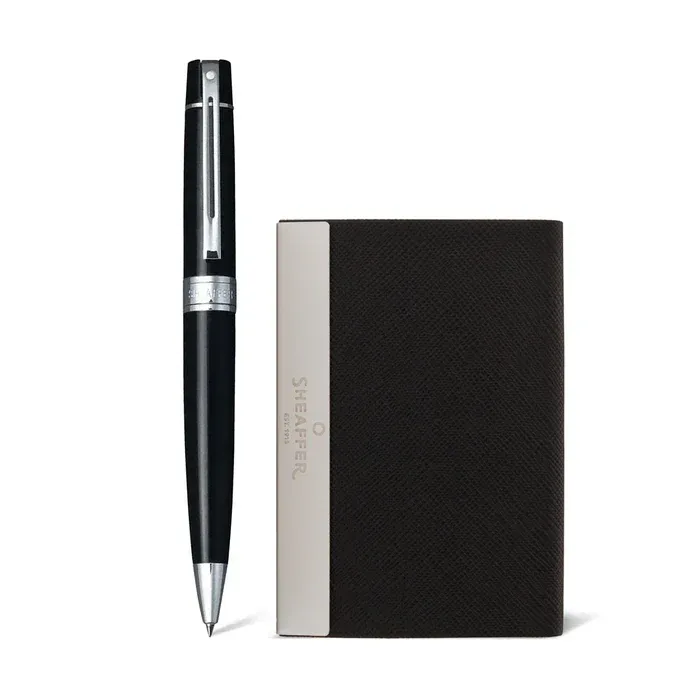 PEN SHEAFFER 300 GLOSSY BLACK WITH CHROME PLATED TRIMS BP WITH BUSINESS CARD HOLDER