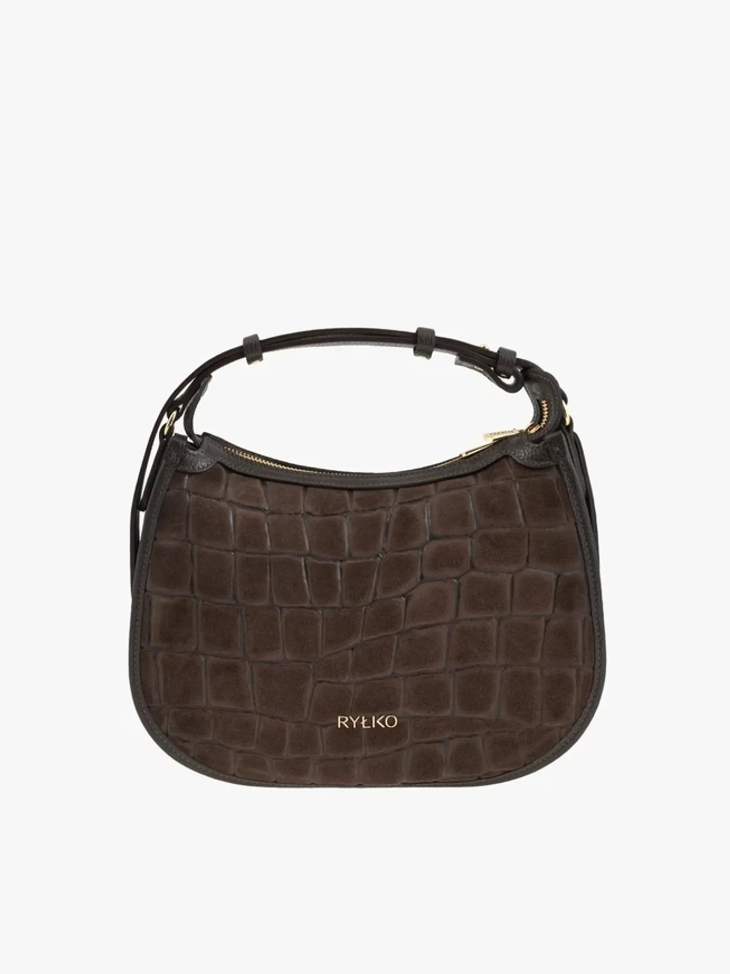 Brown handbag with a crocodile-skin pattern