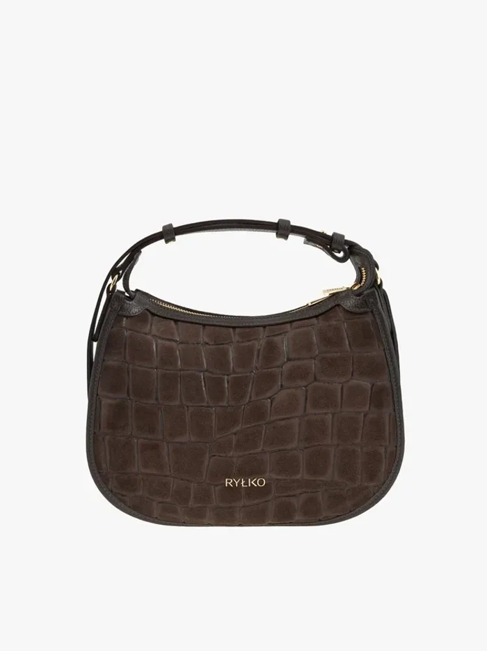 Brown handbag with a crocodile-skin pattern