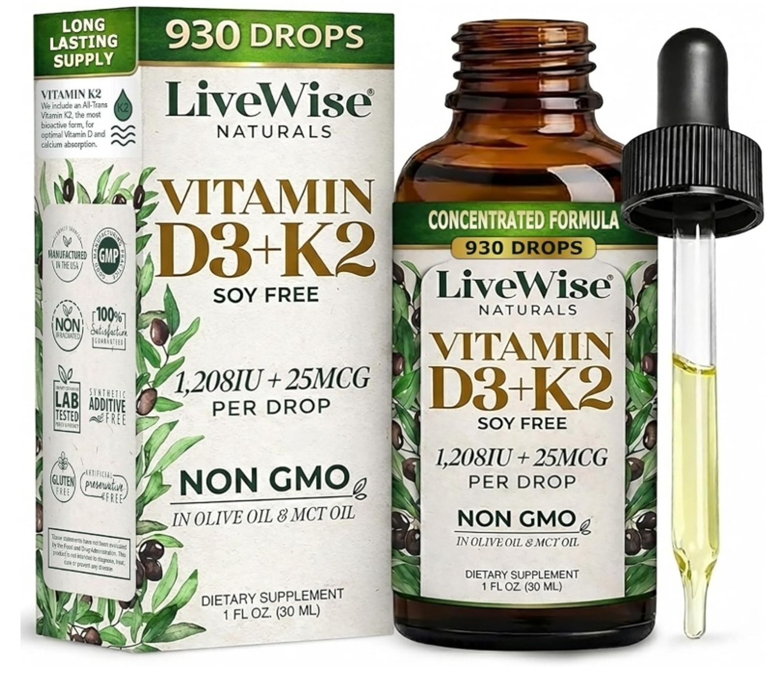 LiveWise Naturals Vitamin D3 + K2 Liquid