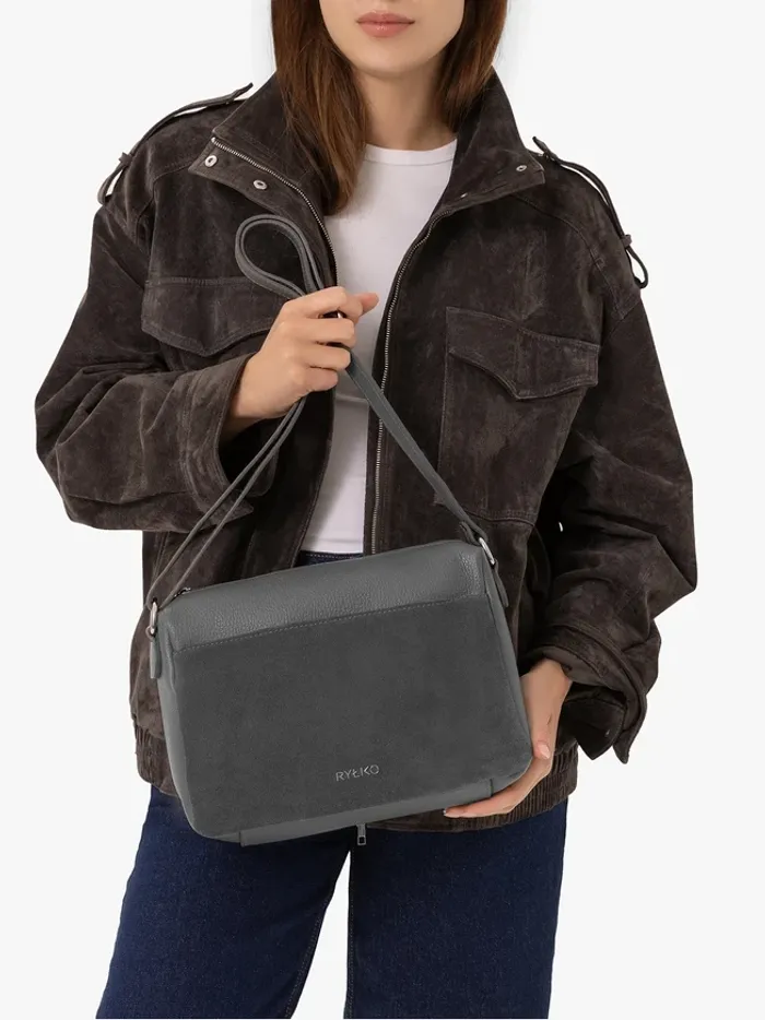 Graphite leather handbag