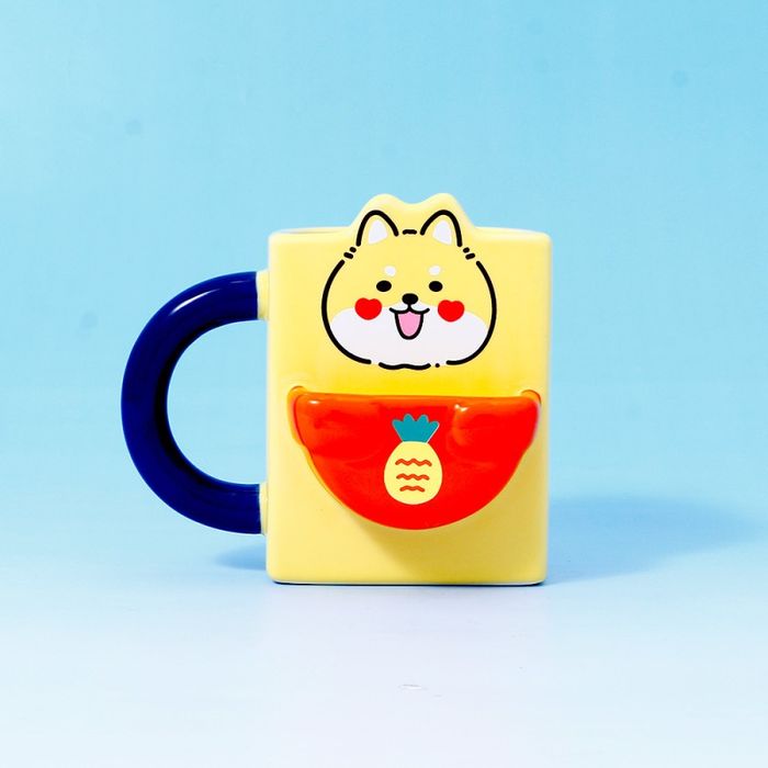 Cartoon Pocket Styling Ceramic Cup (Yellow)
