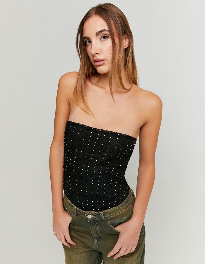 Black Lace Bodysuit with Strass