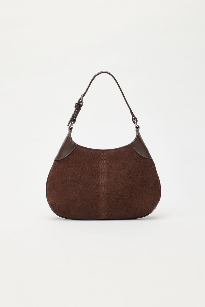 TWO WAY SUEDE MINI HOBO BAG IN BROWN