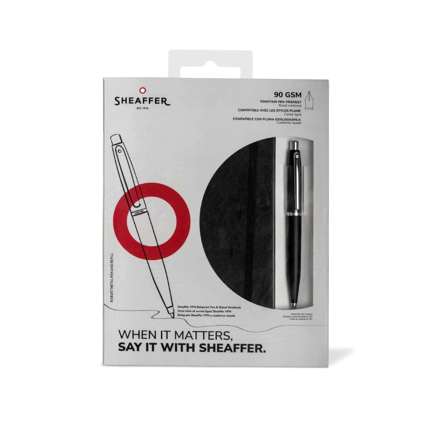 PEN SHEAFFER VFM HANGSELL - BLACK WITH CHROME TRIM BP WITH A5 NOTEBOOK
