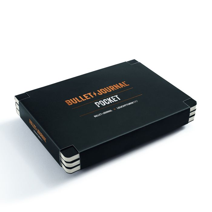 Bullet Journal Pocket, 14,3x10,3 cm, 46 numbered double pages, Dotted, Black, 3-Pack