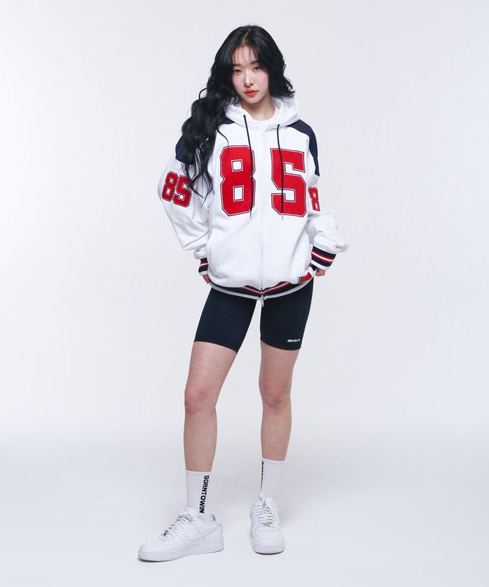85 APPLIQUE RUGBY HOODIE ZIP-UP [WHITE]
