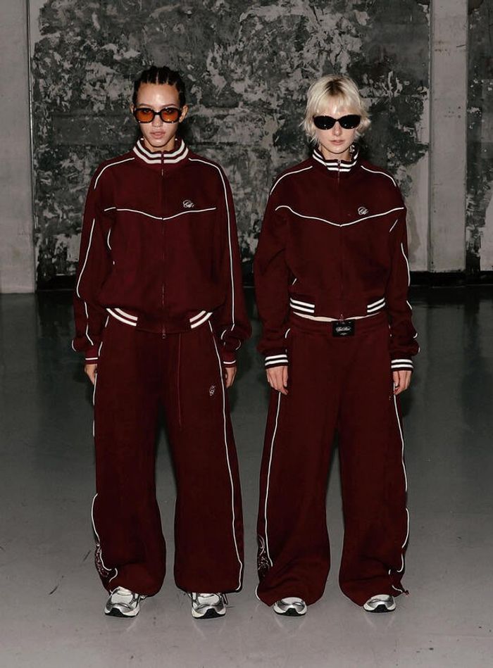 Dark Classic Fin Stripe Track Pants - Wine