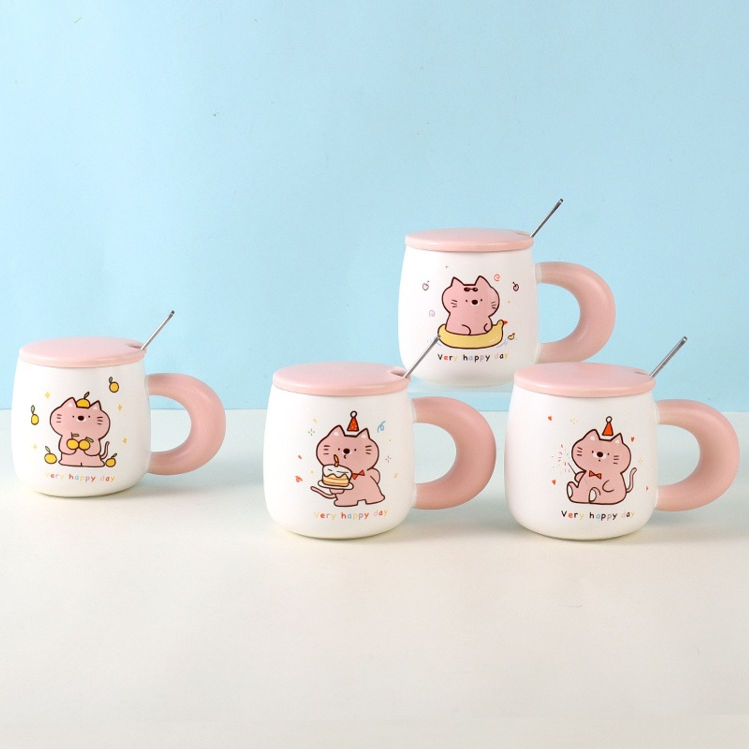 400mL/13.5fl.oz. Pink Kitten Ceramic Cup