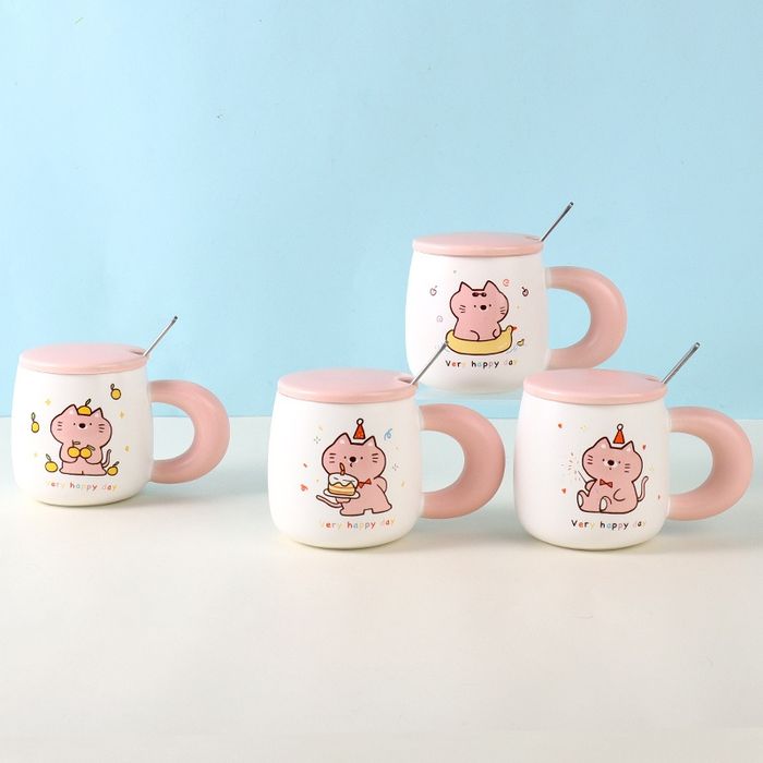 400mL/13.5fl.oz. Pink Kitten Ceramic Cup